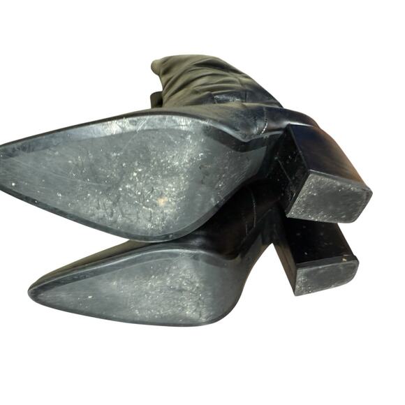 ZARA Leather Knee High Pull-On Boots Black Block Heel Made in Spain 6.5 - Picture 10 of 11